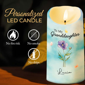 To My Granddaughter Straighten Your Crown Birth Month Flower And Butterflies - Personalized Custom LED Candle - GDT752_LECA