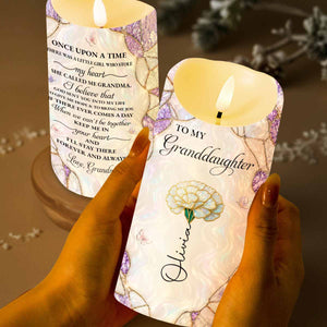 To My Granddaughter Custom Birth Month Flower Daisy Stained Glass Design - Personalized Custom LED Candle - GDT759_LECA