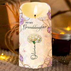 To My Granddaughter Custom Birth Month Flower Daisy Stained Glass Design - Personalized Custom LED Candle - GDT759_LECA
