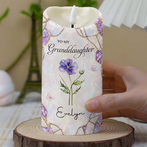 To My Granddaughter Never Forget I Love You Purple Flower Butterflies - Personalized Custom LED Candle - GDT762_LECA