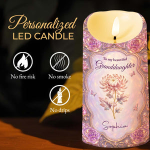 To My Beautiful Granddaughter Sparkle Wherever You Go Shining Star Purple Roses - Personalized Custom LED Candle - GDT765_LECA