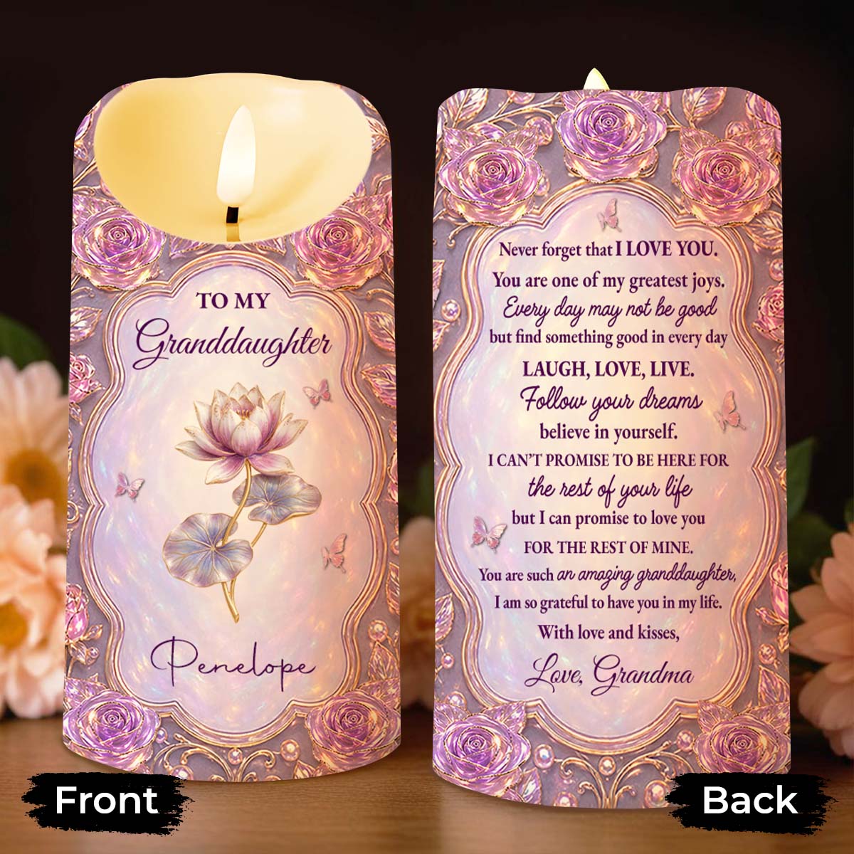To My Granddaughter Never Forget I Love You Birth Month Flowers - Personalized Custom LED Candle - GDT767_LECA