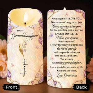 To My Granddaughter Never Forget That I Love You Flower Butterflies - Personalized Custom LED Candle - GDT774_LECA
