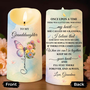 To My Granddaughter Once Upon A Time Butterfly And Flower - Personalized Custom LED Candle - GDT793_LECA