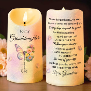 To My Granddaughter Never Forget I Love You Butterfly And Flowers - Personalized Custom LED Candle - GDT795_LECA