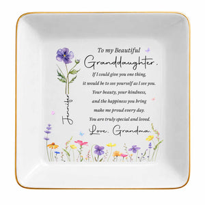 To My Beautiful Granddaughter Custom Birth Flower Jewelry Dish - Personalized Custom Jewelry Dish, Square Ceramic Dish - GDT808_SCRD