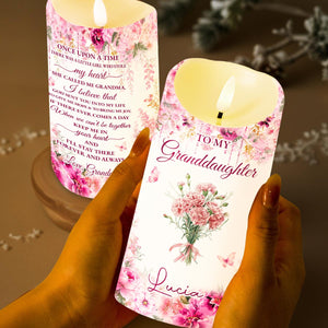 To My Granddaughter, Once Upon A Time, Custom Birth Month Flowers - Personalized Custom LED Candle - GDT814_LECA