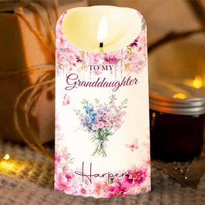 To My Granddaughter, Once Upon A Time, Custom Birth Month Flowers - Personalized Custom LED Candle - GDT814_LECA