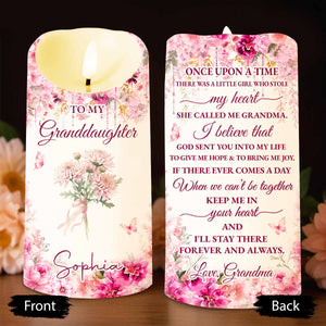To My Granddaughter, Once Upon A Time, Custom Birth Month Flowers - Personalized Custom LED Candle - GDT814_LECA