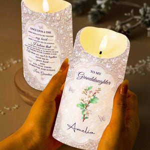 To My Granddaughter Once Upon A Time Birth Month Flower Butterfly - Personalized Custom LED Candle - GDT830_LECA