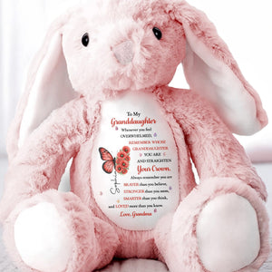 To My Granddaughter Straighten Your Crown Butterfly And Flowers - Personalized Stuffed Bunny - GDT846_BUN