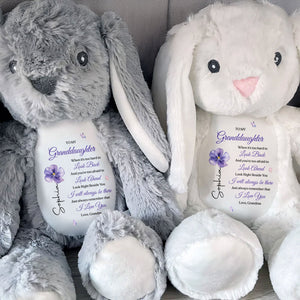 To My Granddaughter Look Right Beside You Purple Flower Butterflies - Personalized Stuffed Bunny - GDT866_BUN