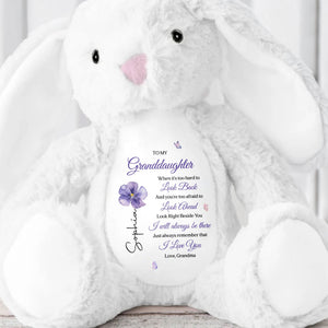 To My Granddaughter Look Right Beside You Purple Flower Butterflies - Personalized Stuffed Bunny - GDT866_BUN