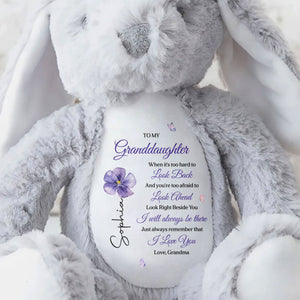 To My Granddaughter Look Right Beside You Purple Flower Butterflies - Personalized Stuffed Bunny - GDT866_BUN