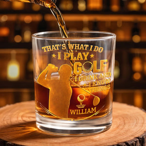 That's What I Do I Play Golf I Drink And I Know Things - Personalized Custom Whiskey Glass - GOLF014_RWG