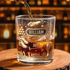 Happy Father's Day 3D Golden Golf Bag And Trophy - Personalized Custom Whiskey Glass - GOLF029_RWG