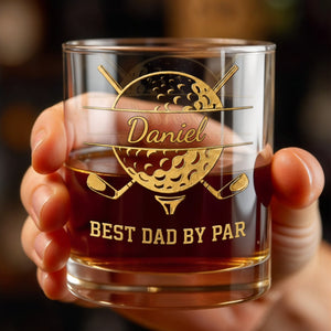 Best Dad By Par With Golf Ball And Clubs Design - Personalized Custom Whiskey Glass - GOLF040_RWG