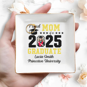 Proud Mom of a 2025 Graduate, Graduation Cap and Stars - Personalized Custom Jewelry Dish, Square Ceramic Dish - GRAD010_SCRD