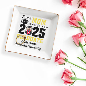 Proud Mom of a 2025 Graduate, Graduation Cap and Stars - Personalized Custom Jewelry Dish, Square Ceramic Dish - GRAD010_SCRD