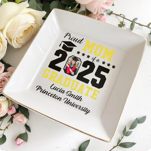 Proud Mom of a 2025 Graduate, Graduation Cap and Stars - Personalized Custom Jewelry Dish, Square Ceramic Dish - GRAD010_SCRD