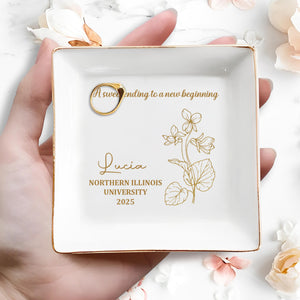 A Sweet Ending To A New Beginning, Flowers - Personalized Custom Jewelry Dish, Square Ceramic Dish - GRAD020_SCRD