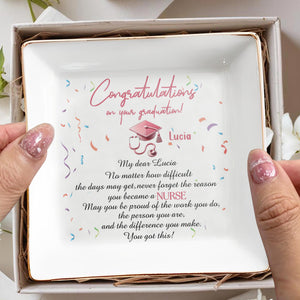 Congratulations On Your Graduation! Graduation Cap And Confetti - Personalized Custom Jewelry Dish, Square Ceramic Dish - GRAD022_SCRD