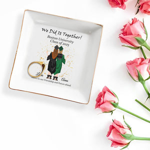We Did It Together, Graduation Cap and Confetti - Personalized Custom Jewelry Dish, Square Ceramic Dish - GRAD023_SCRD