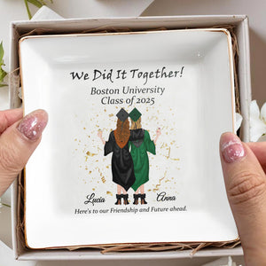 We Did It Together, Graduation Cap and Confetti - Personalized Custom Jewelry Dish, Square Ceramic Dish - GRAD023_SCRD
