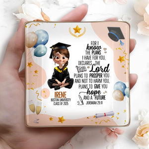 For I know the plans I have for you, declares the Lord, Graduation Cap and Balloons - Personalized Custom Jewelry Dish, Ceramic Dish, Square Shape - GRAD026_SCRF