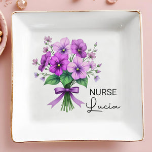 Celebrate Your Caring Spirit With This Floral Job-Inspired Design, Flowers And Ribbon - Personalized Custom Jewelry Dish, Square Ceramic Dish - GRAD273_SCRD