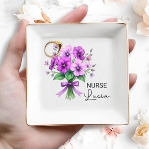 Celebrate Your Caring Spirit With This Floral Job-Inspired Design, Flowers And Ribbon - Personalized Custom Jewelry Dish, Square Ceramic Dish - GRAD273_SCRD