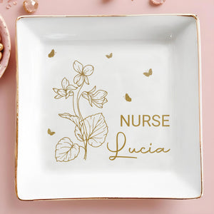 Your Job and Name, Flowers and Butterflies - Personalized Custom Jewelry Dish, Square Ceramic Dish - GRAD274_SCRD
