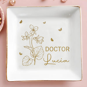 Your Job and Name, Flowers and Butterflies - Personalized Custom Jewelry Dish, Square Ceramic Dish - GRAD274_SCRD
