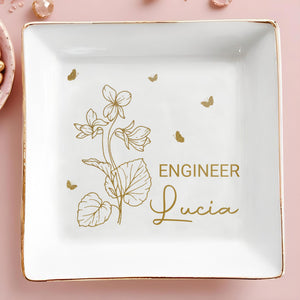 Your Job and Name, Flowers and Butterflies - Personalized Custom Jewelry Dish, Square Ceramic Dish - GRAD274_SCRD