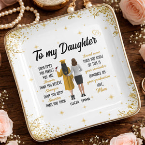 To My Daughter, Braver, Stronger, Smarter - Personalized Custom Jewelry Dish, Ceramic Dish, Square Shape - GRAD345_SCRF
