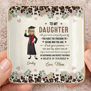 To My Daughter, Graduation Cap And Flowers - Personalized Custom Jewelry Dish, Ceramic Dish, Square Shape - GRAD349_SCRF
