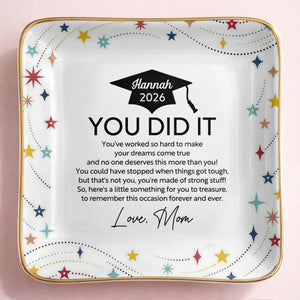 You Did It Graduation Cap And Stars - Personalized Custom Jewelry Dish, Ceramic Dish, Square Shape - GRAD372_SCRF