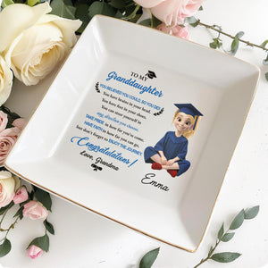 To My Granddaughter You Believed You Could Graduation Girl With Cap And Gown - Personalized Custom Jewelry Dish, Square Ceramic Dish - GRAD399_SCRD