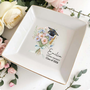 Class Of Graduate Flower Bouquet With Graduation Cap - Personalized Custom Jewelry Dish, Square Ceramic Dish - GRAD457_SCRD