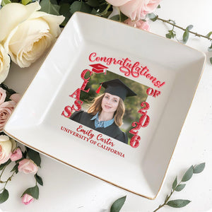 Congratulations Class Of Custom Photo And Graduation Cap - Personalized Custom Jewelry Dish, Square Ceramic Dish - GRAD479_SCRD
