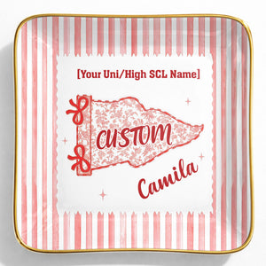 University Of Southern California USC Pennant Flag With Stripes - Personalized Custom Jewelry Dish, Ceramic Dish, Square Shape - GRAD480_SCRF