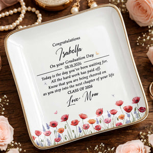 Congratulations On Your Graduation Day With Colorful Birth Month Flowers - Personalized Custom Jewelry Dish, Ceramic Dish, Square Shape - GRAD501_SCRF