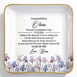 Congratulations On Your Graduation Day With Colorful Birth Month Flowers - Personalized Custom Jewelry Dish, Ceramic Dish, Square Shape - GRAD501_SCRF