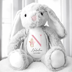 Cute Bunny With Floral Design For A Beautiful Touch - Personalized Stuffed Bunny - GRK008_BUN