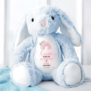 Celebrate The Joy Of A New Arrival, Rainbow And Flowers - Personalized Stuffed Bunny - GRK011_BUN