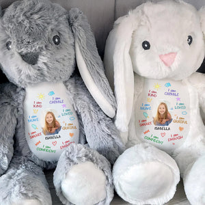 I Am Kind, Capable, Loved, Smart, Confident, Grateful, Enough, Stuffed Bunny - Personalized Stuffed Bunny - GRK013_BUN