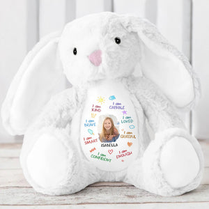 I Am Kind, Capable, Loved, Smart, Confident, Grateful, Enough, Stuffed Bunny - Personalized Stuffed Bunny - GRK013_BUN