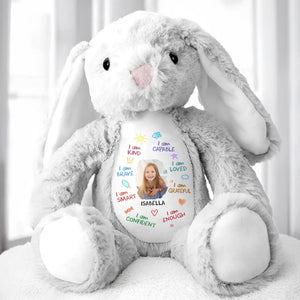 I Am Kind, Capable, Loved, Smart, Confident, Grateful, Enough, Stuffed Bunny - Personalized Stuffed Bunny - GRK013_BUN