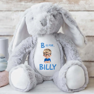 B Is For... Billy, Stuffed Bunny With Cartoon Character - Personalized Stuffed Bunny - GRK019_BUN