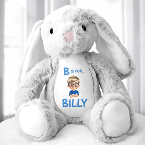 B Is For... Billy, Stuffed Bunny With Cartoon Character - Personalized Stuffed Bunny - GRK019_BUN